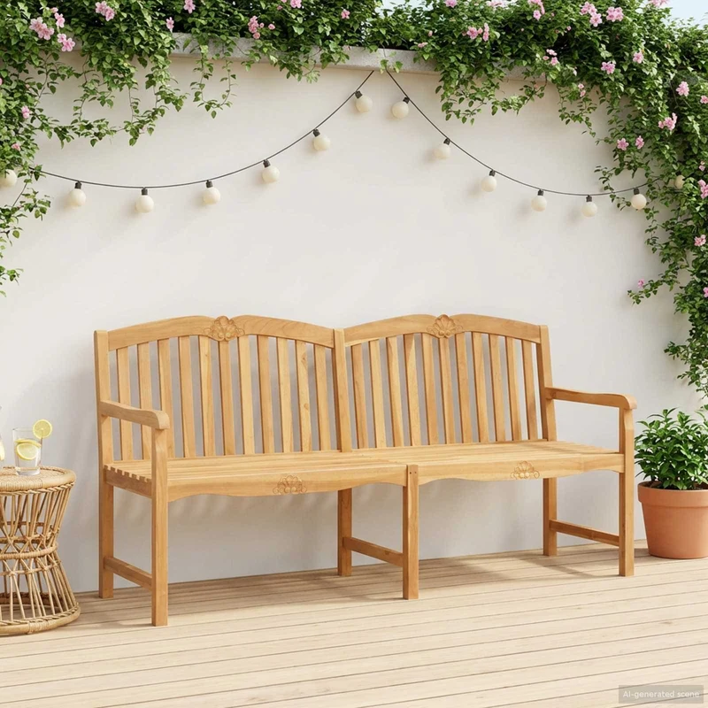 Handcarved Shell Bench 180 x 60 x 96 cm Solid Teak Wood Natural