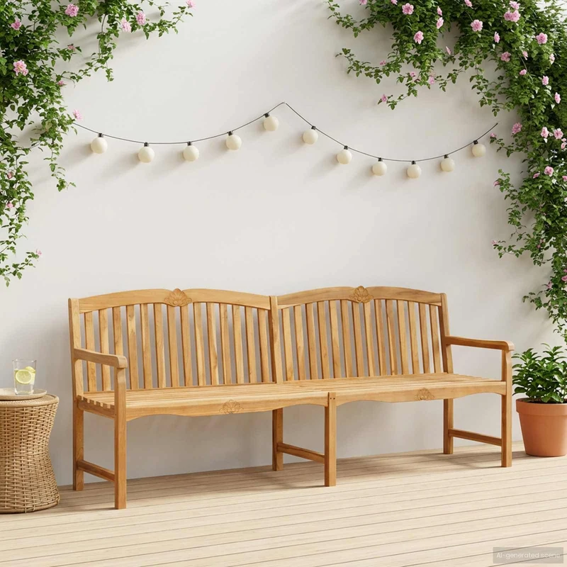 Handcarved Shell Bench 228 x 61 x 94.5 cm Solid Teak Wood