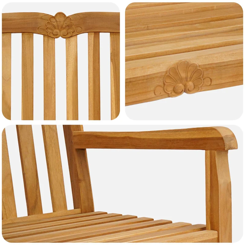 Handcarved Shell Bench 228 x 61 x 94.5 cm Solid Teak Wood