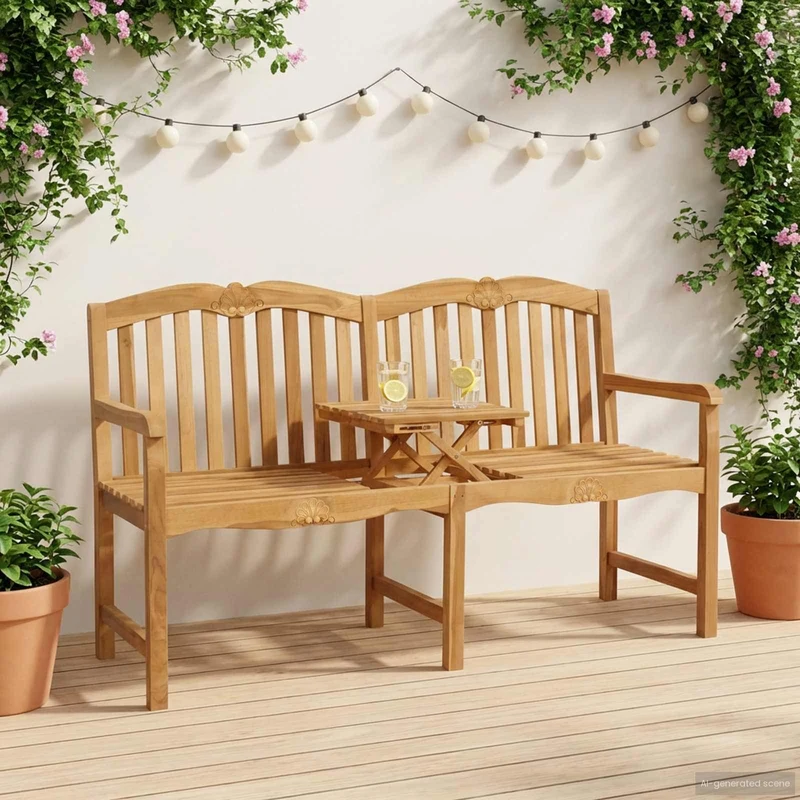 Handcarved Shell Bench 155 x 60 x 94 cm Solid Teak Wood Natural