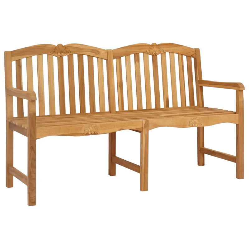 Handcarved Shell Bench 155 x 60 x 94 cm Solid Teak Wood Natural