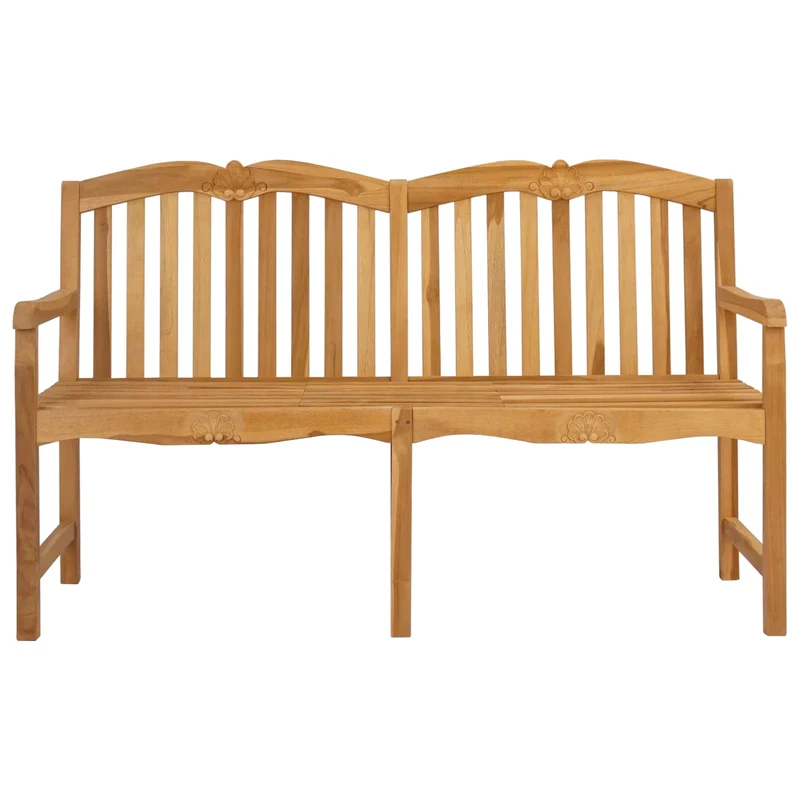 Handcarved Shell Bench 155 x 60 x 94 cm Solid Teak Wood Natural