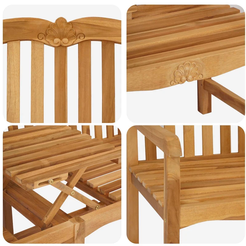 Handcarved Shell Bench 155 x 60 x 94 cm Solid Teak Wood Natural