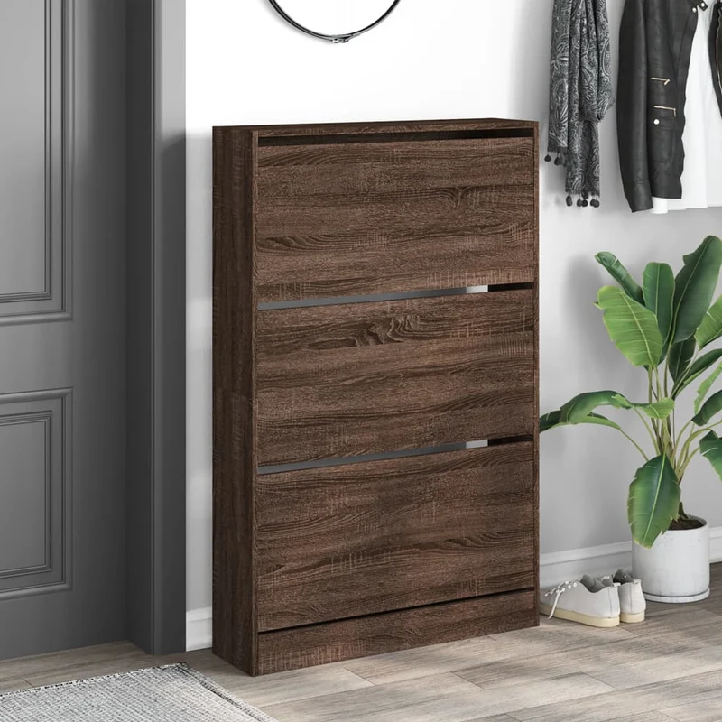 Shoe Cabinet Brown Oak 80x21x125,5 cm Engineered Wood