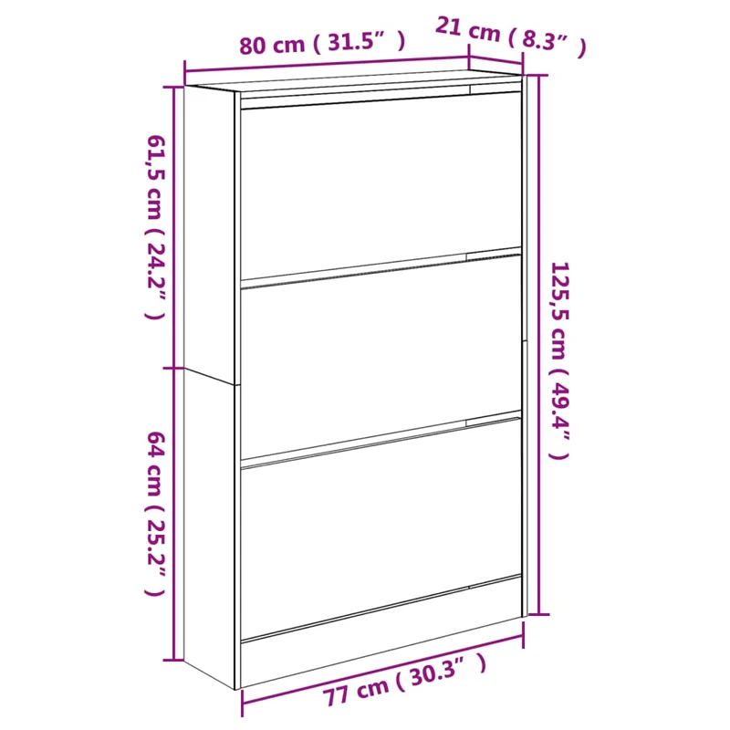Shoe Cabinet Brown Oak 80x21x125,5 cm Engineered Wood