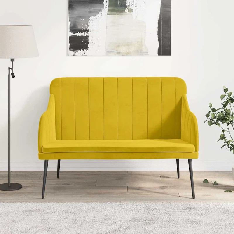 Bench Yellow 110x76x80 cm Velvet
