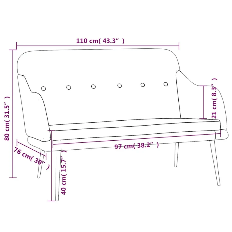 Bench Black 110x76x80 cm Fabric