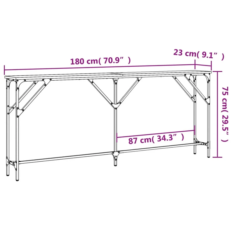 Console Table Grey Sonoma 180x23x75 cm Engineered Wood