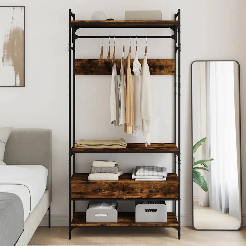 Wardrobe with Drawers Smoked Oak 89x39x184,5 cm Engineered Wood
