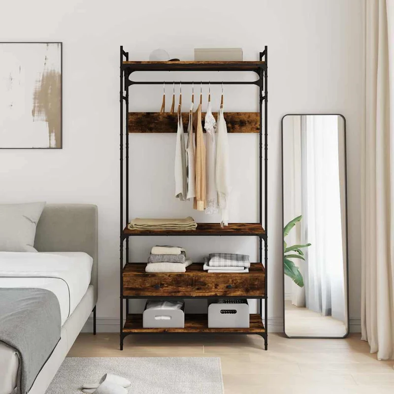 Wardrobe with Drawers Smoked Oak 89x39x184,5 cm Engineered Wood