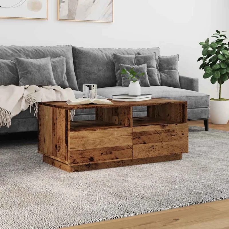Coffee Table with LED Lights Old Wood 90x49x40 cm