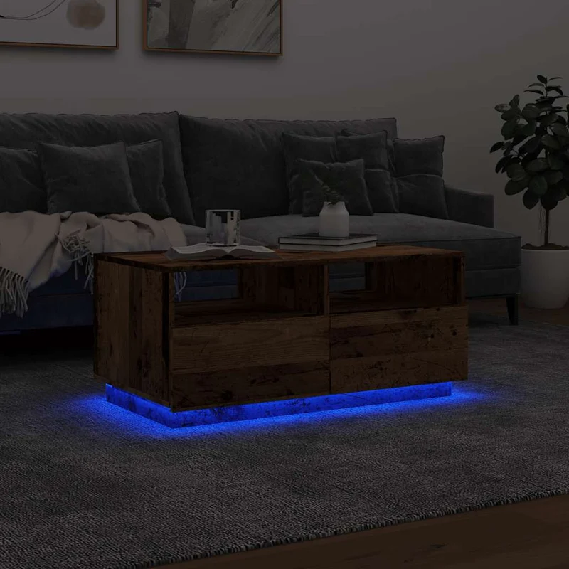 Coffee Table with LED Lights Old Wood 90x49x40 cm