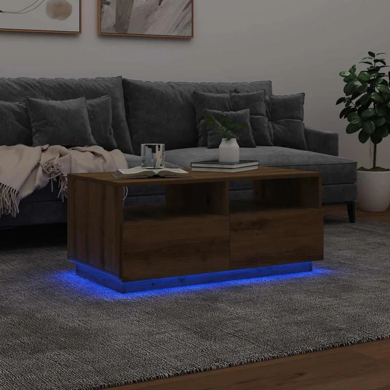 Coffee Table with LED Lights Artisan Oak 90x49x40 cm