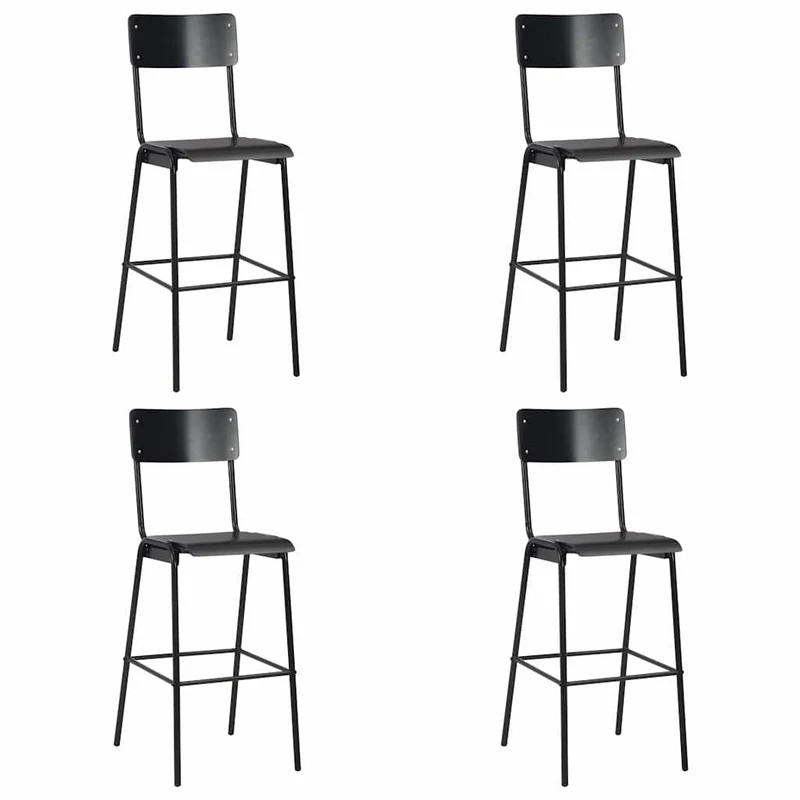 Bar Stools 4 pcs Black Solid Plywood Steel