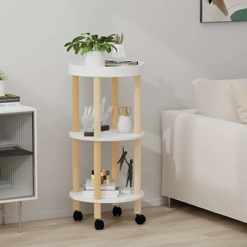 3-tier Trolley White 38x38x82cm Engineered Wood&Solid Wood Pine