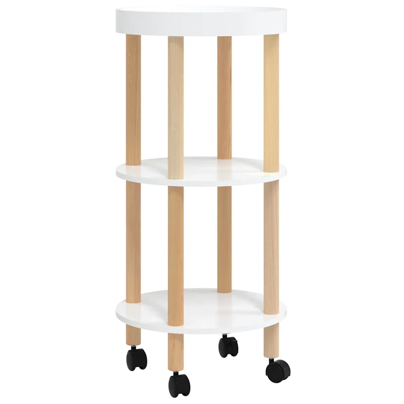 3-tier Trolley White 38x38x82cm Engineered Wood&Solid Wood Pine