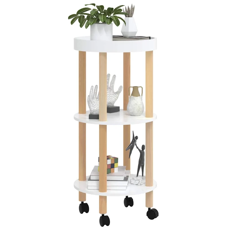 3-tier Trolley White 38x38x82cm Engineered Wood&Solid Wood Pine