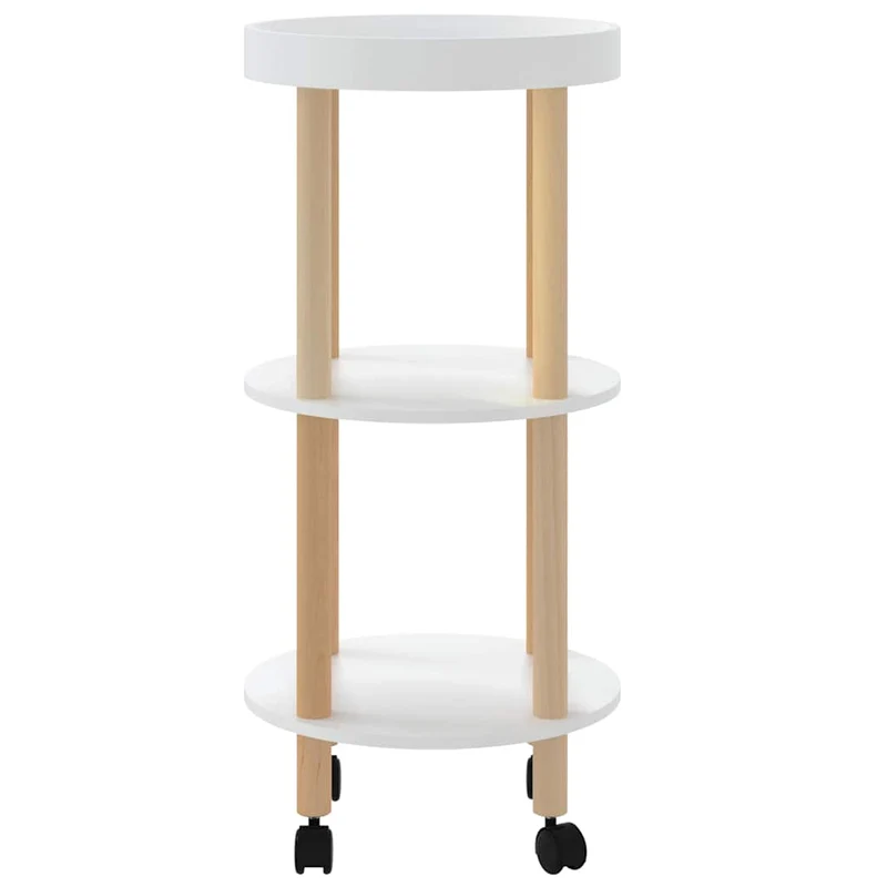 3-tier Trolley White 38x38x82cm Engineered Wood&Solid Wood Pine