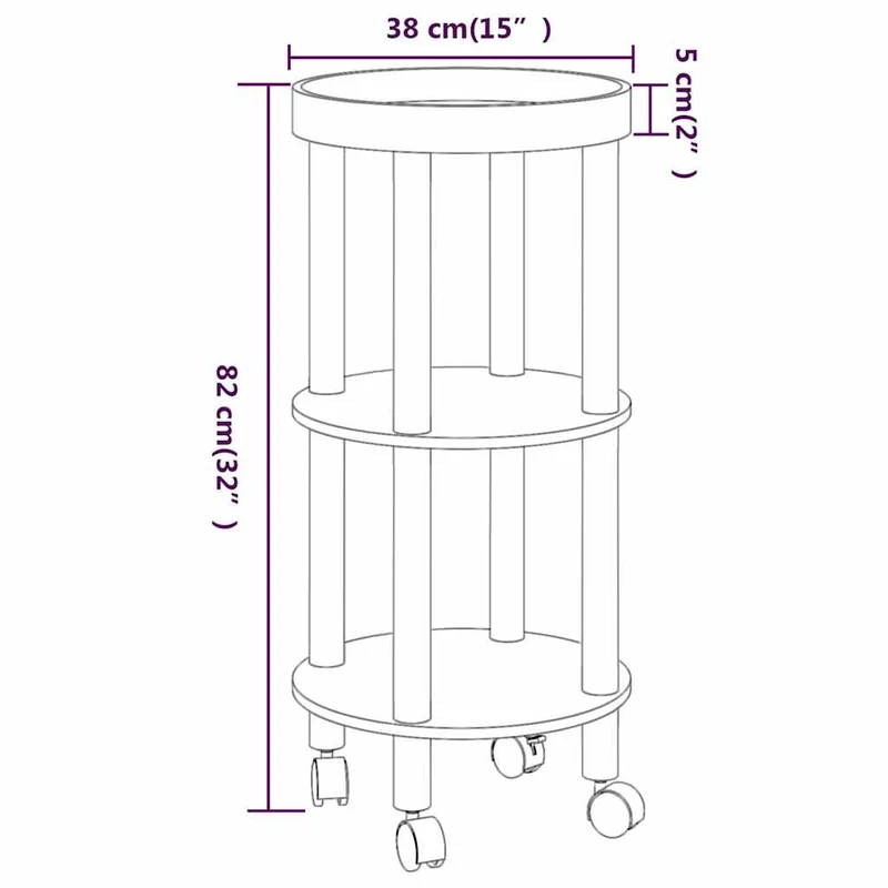 3-tier Trolley White 38x38x82cm Engineered Wood&Solid Wood Pine