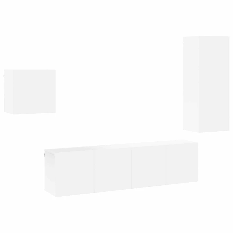 4 Piece TV Wall Units White Engineered Wood