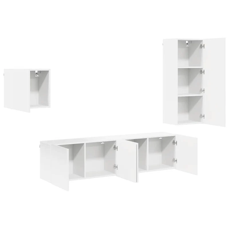 4 Piece TV Wall Units White Engineered Wood