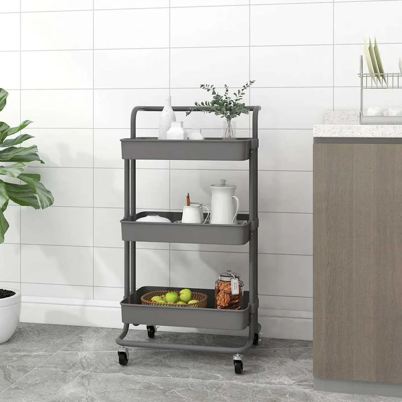 336337 vidaXL 3-Tier Kitchen Trolley Grey 42x35x85 cm Iron and ABS