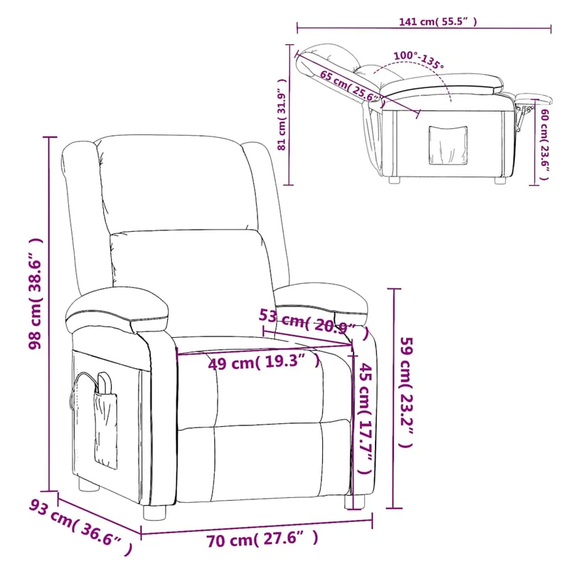 Massage Chair Dark Grey Velvet