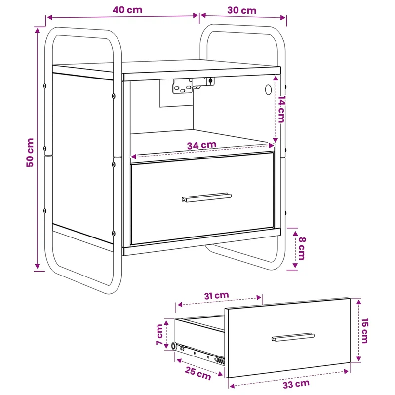 Hanging Bedside Cabinet Artisan Oak 40 x 30 x 50 cm
