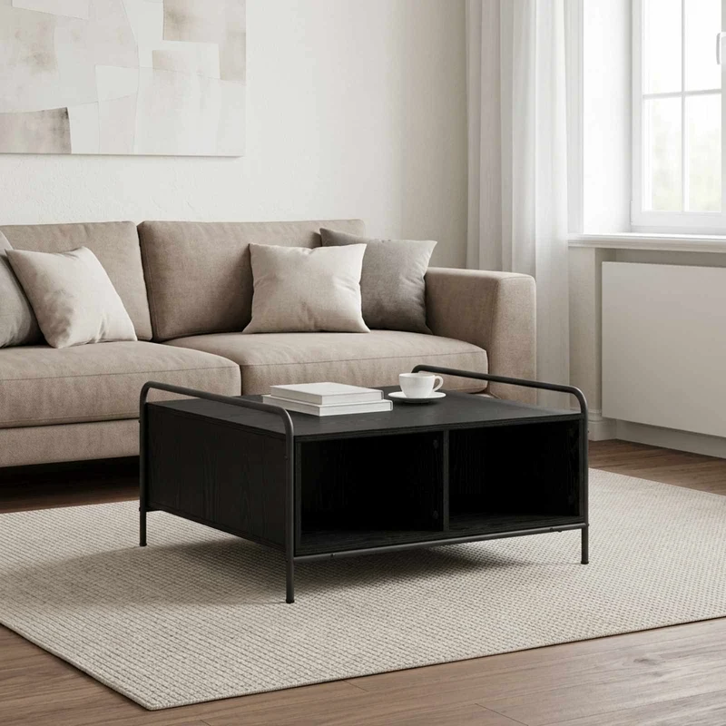 Coffee Table Black Oak 80 x 80 x 41 cm Engineered Wood