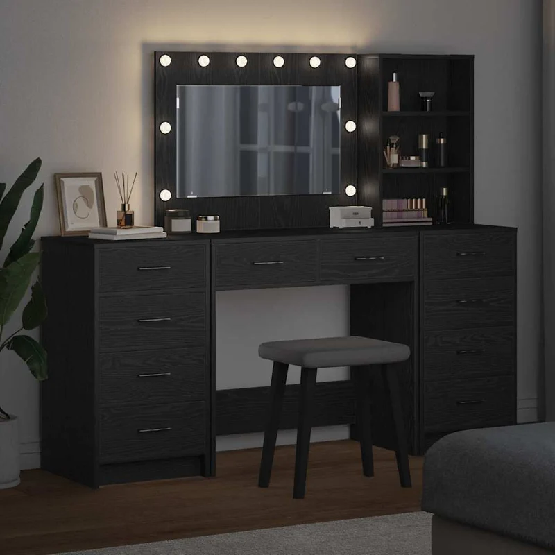 Dressing Table 3 pcs Black Oak 78.5 x 41 x 135 cm