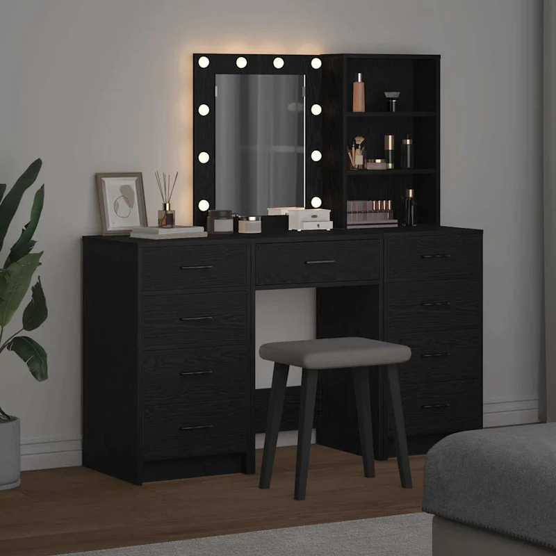 Dressing Table 3 pcs Black 40 x 41 x 135 cm Engineered Wood