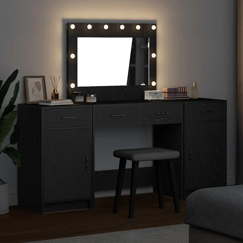 Dressing Table 3 pcs Black 78.5 x 41 x 135 cm Engineered Wood