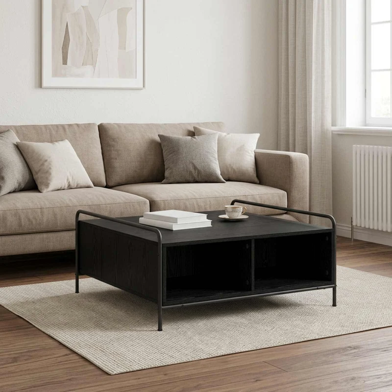 Coffee Table Black Oak 90 x 90 x 41 cm Engineered Wood