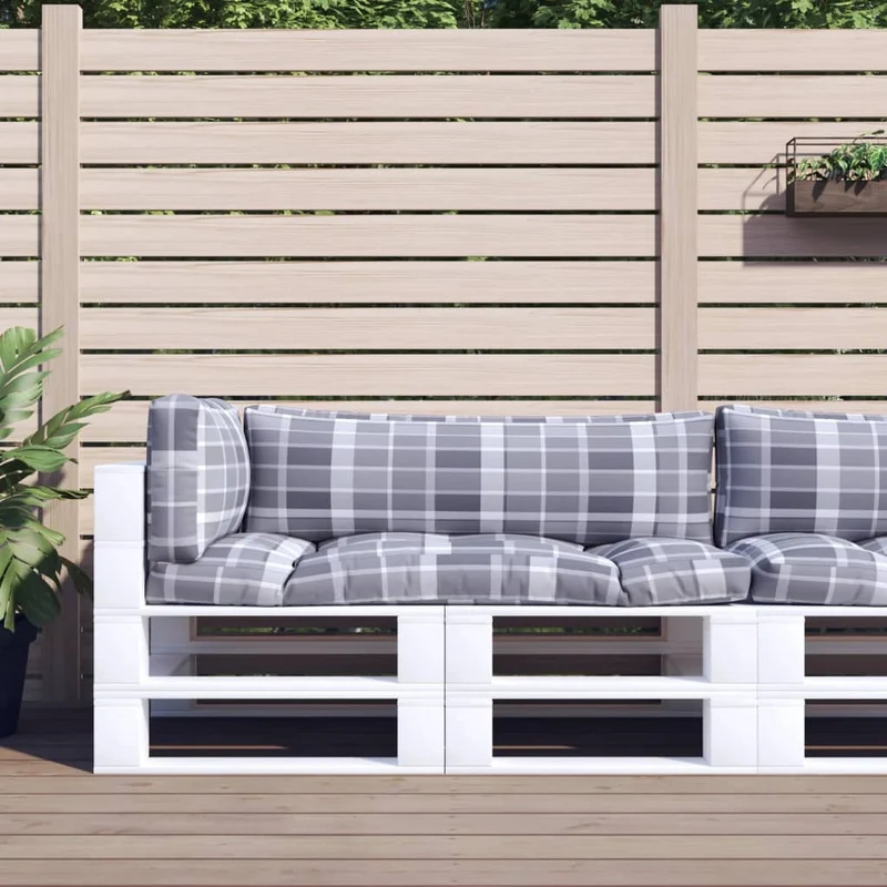 Pallet Cushions 3 pcs Grey Check Fabric