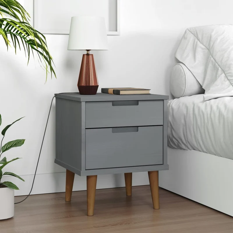 Bedside Cabinet "MOLDE" Grey 40x35x48 cm Solid Wood Pine