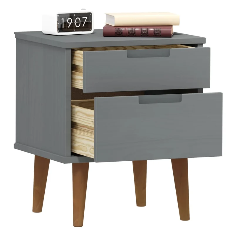 Bedside Cabinet "MOLDE" Grey 40x35x48 cm Solid Wood Pine