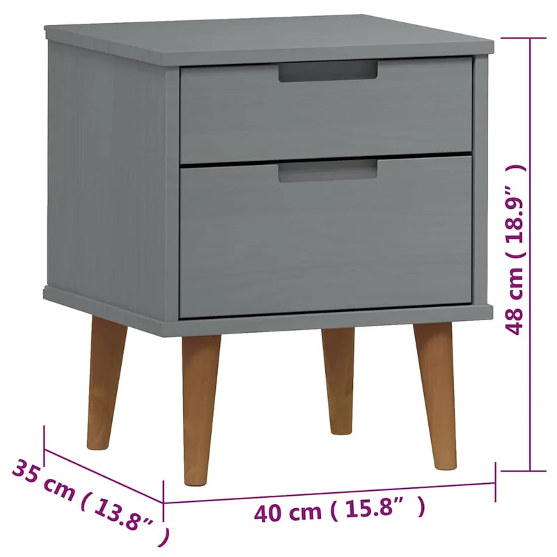 Bedside Cabinet "MOLDE" Grey 40x35x48 cm Solid Wood Pine