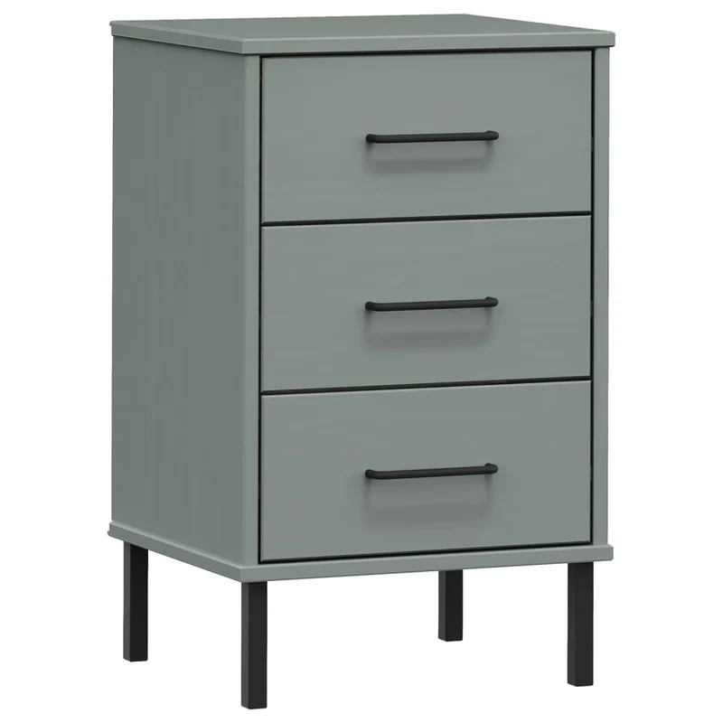 Bedside Cabinet with Metal Legs Grey Solid Wood Pine "OSLO
