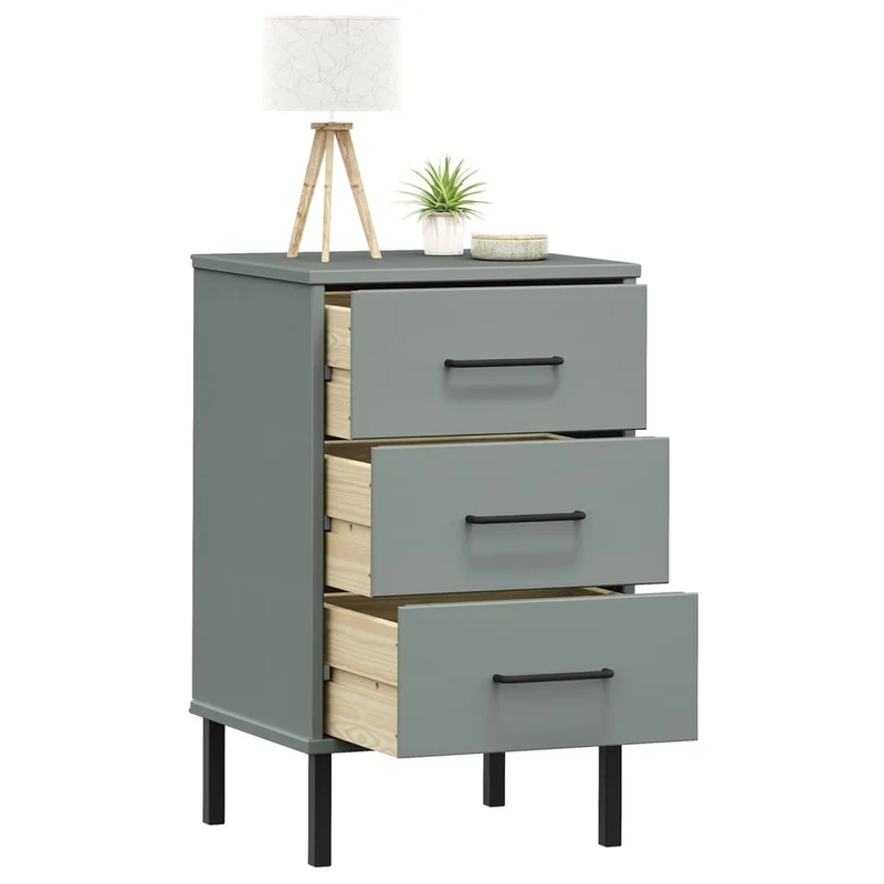 Bedside Cabinet with Metal Legs Grey Solid Wood Pine "OSLO