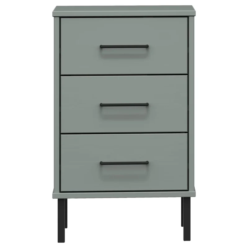 Bedside Cabinet with Metal Legs Grey Solid Wood Pine "OSLO