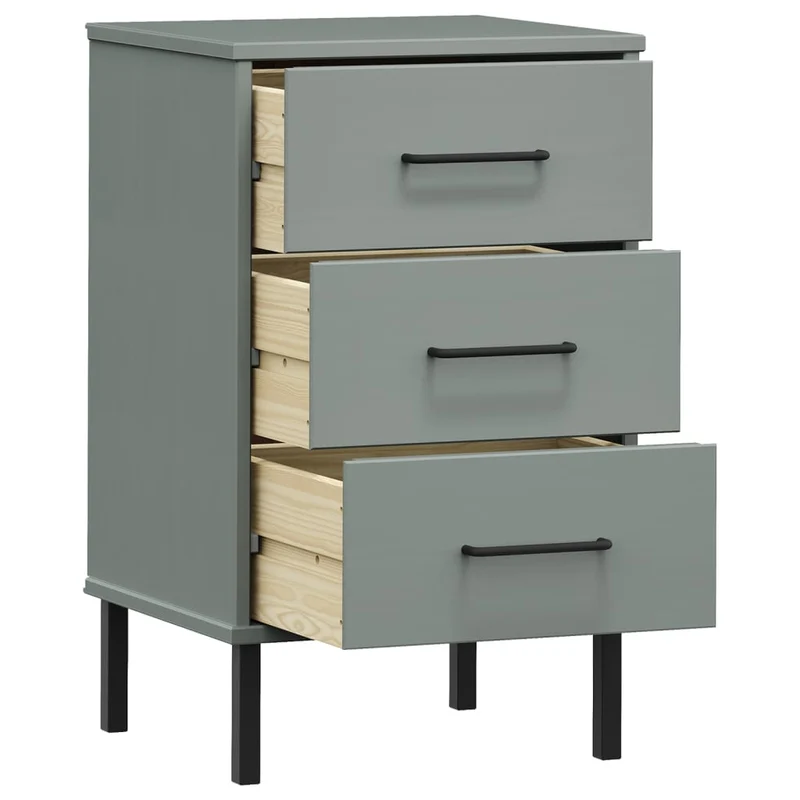 Bedside Cabinet with Metal Legs Grey Solid Wood Pine "OSLO