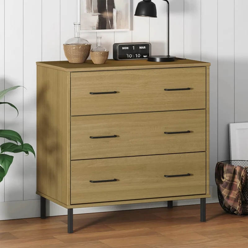 Sideboard with 3 Drawers Brown 77x40x79,5 cm Solid Wood "OSLO