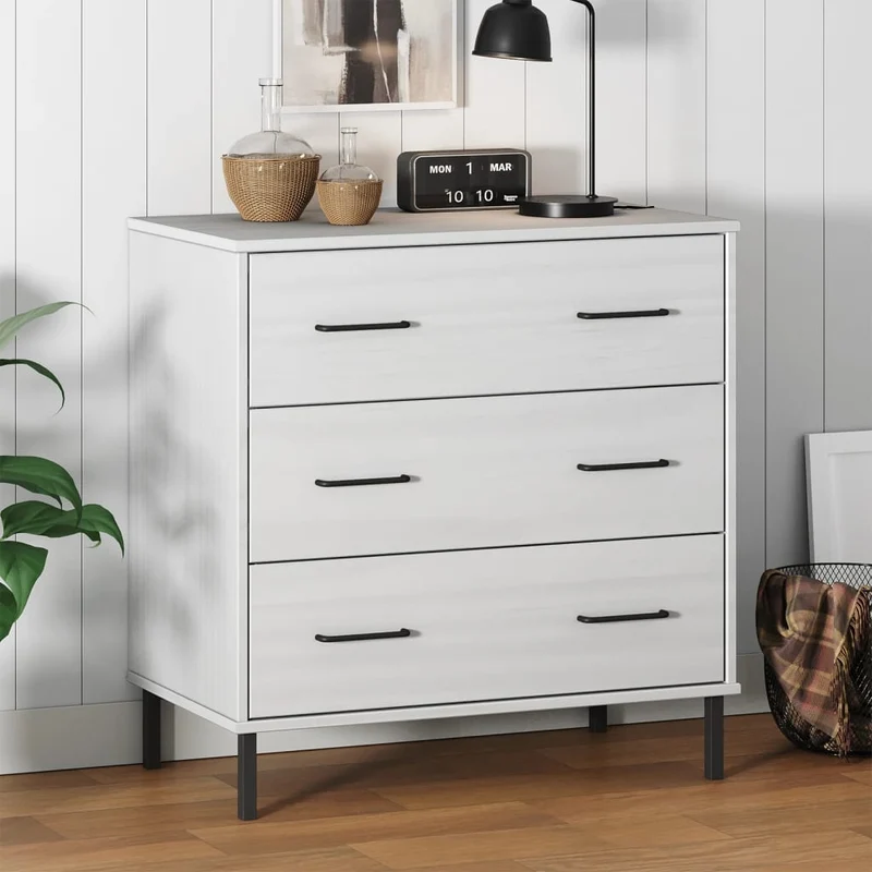 Sideboard with 3 Drawers White 77x40x79,5 cm Solid Wood "OSLO