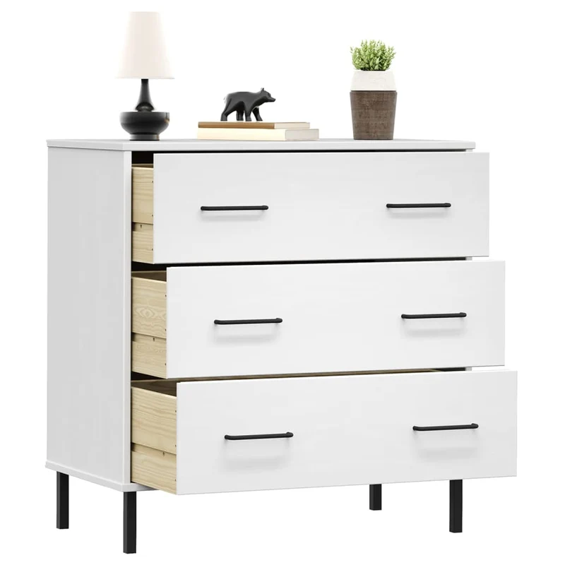 Sideboard with 3 Drawers White 77x40x79,5 cm Solid Wood "OSLO