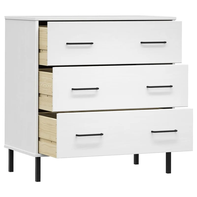 Sideboard with 3 Drawers White 77x40x79,5 cm Solid Wood "OSLO
