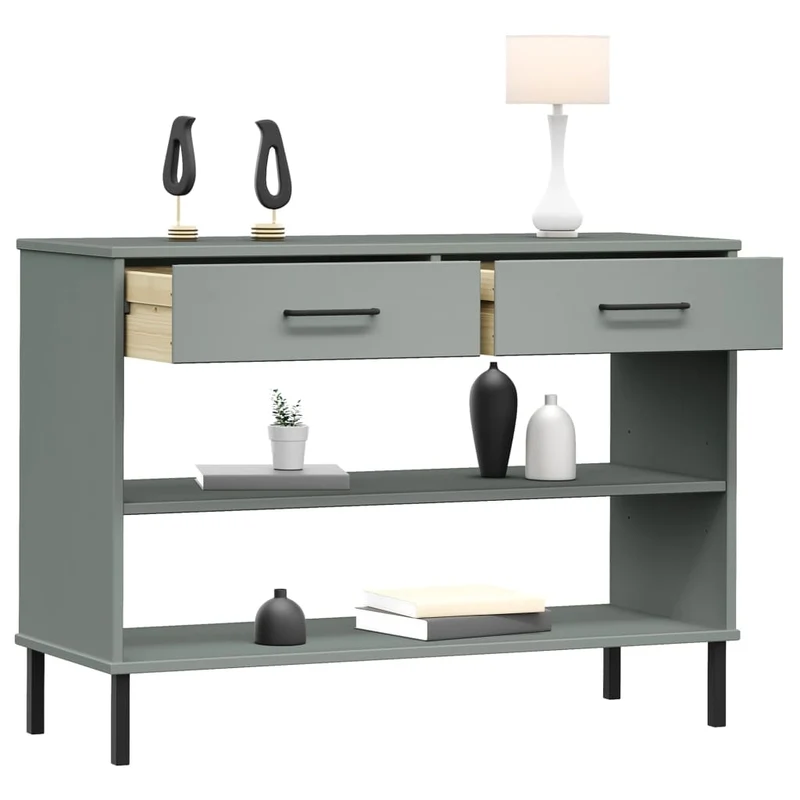 Console Cabinet with Metal Legs Grey Solid Wood Pine "OSLO