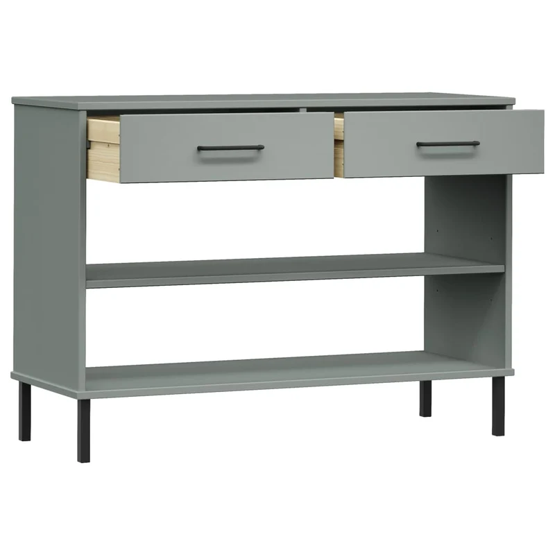 Console Cabinet with Metal Legs Grey Solid Wood Pine "OSLO