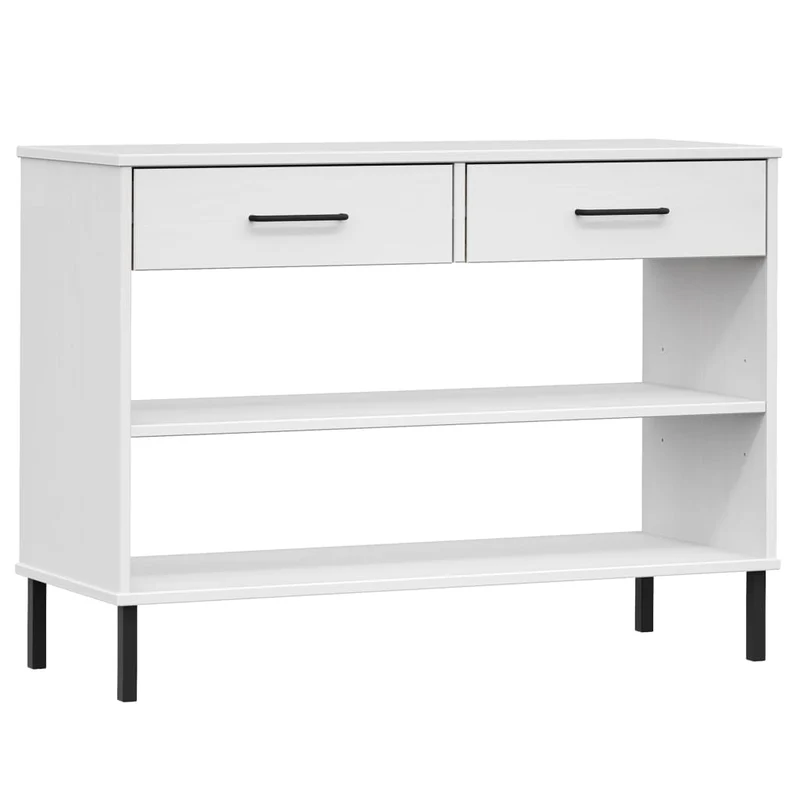 Console Cabinet with Metal Legs White Solid Wood Pine "OSLO