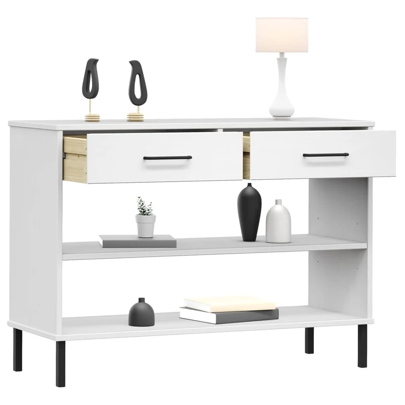 Console Cabinet with Metal Legs White Solid Wood Pine "OSLO