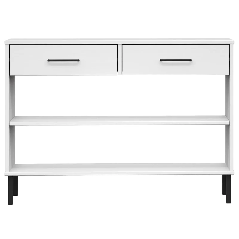 Console Cabinet with Metal Legs White Solid Wood Pine "OSLO